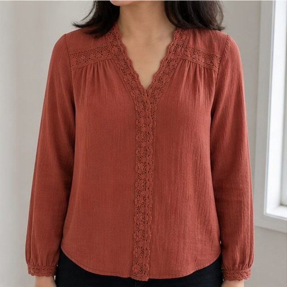 Rust Puff Sleeve Top - Picture 2 of 6